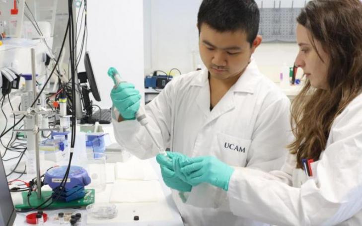 Los investigadores Águeda Molinero y Qianyu Wang, dirigidos por los profesores María Cuartero y Gastón Crespo, codirectores de la Unidad de Química de Sensores UCAM SENS.