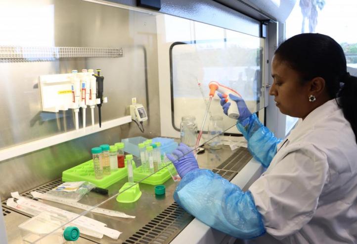La investigadora Lakshmi Jeevithan en uno de los laboratorios de la Universidad Católica de Murcia.